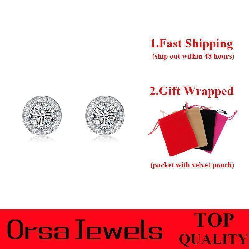 earings Silver Color Earring Stud with 0.75 ct Hearts and Arrows Cut AAA Cubic Zirconia Fashion Earring Jewelry OE104