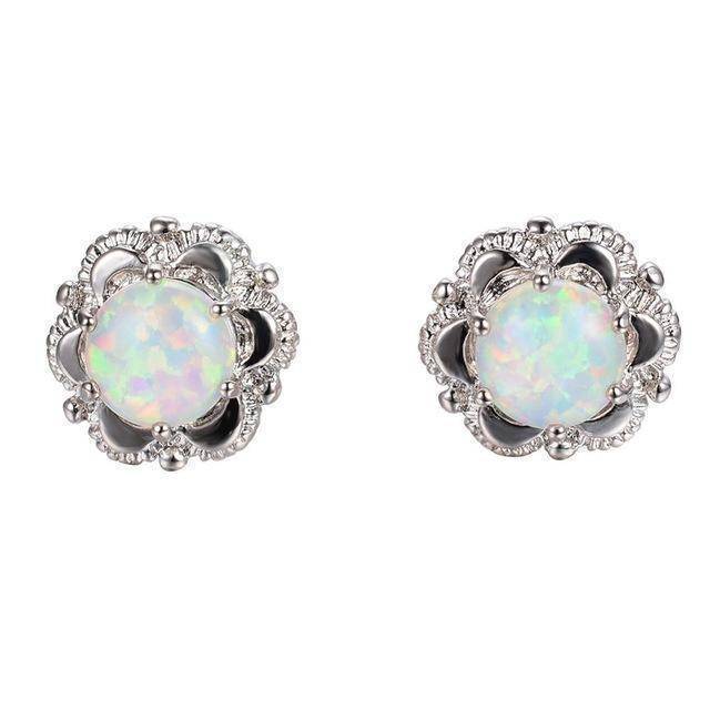 11 Styles, Fire Opal Double Stud Earrings - 925 Sterling Silver Filled