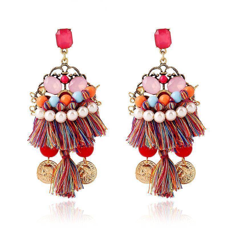 10 Designs, Colorful Handmade ethnic woven bohemian vintage tassel drop earrings