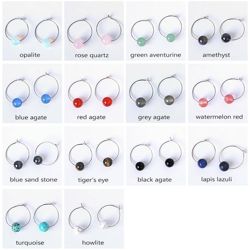 14 Colors, Natural Stone Hoop Earrings Beaded 2CM Earring