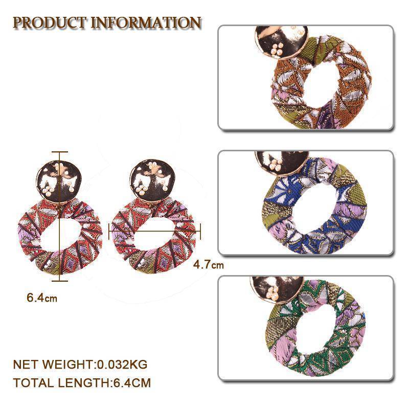 4 Colors, Colorful Bohemian Stud Cloth  Earring