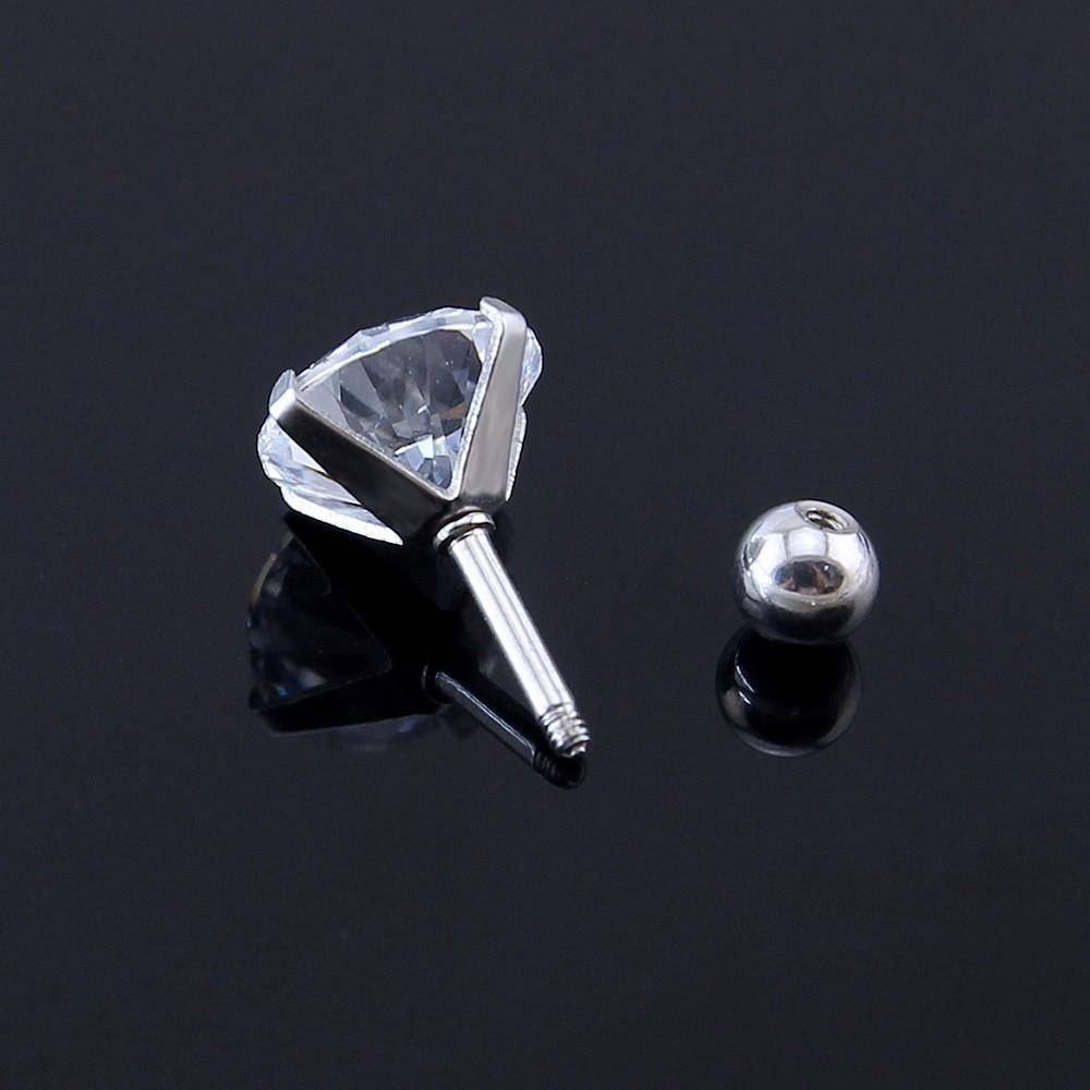 6 Sizes, (3mm-9mm) Screw Back Studs, Simple Clear CZ Four Prong Earrings, Stainless Steel set