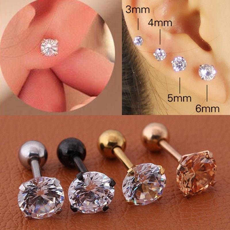 18 Pairs Stainless Steel Cubic Zirconia Stud Earring Set, 6 Sizes Round Clear Earring Studs Set for Women and Men 3-8mm,one-size