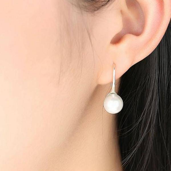 925 Sterling Silver Elegant Round Pure Love Pearl Drop Earrings