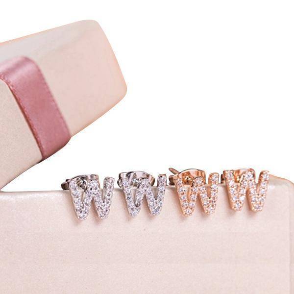 925 Sterling Silver Initial Letter Stud Earrings Pave Crystal letter A-Z