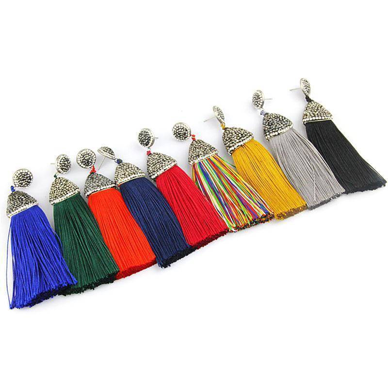 A Grade Quality - Bohemian Crystal Silk Tassel Earrings