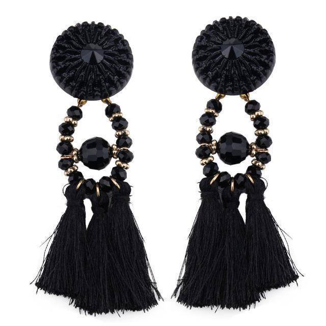 earrings Black Bohemian Beads Long Big Earrings Tassel Drop Earrings