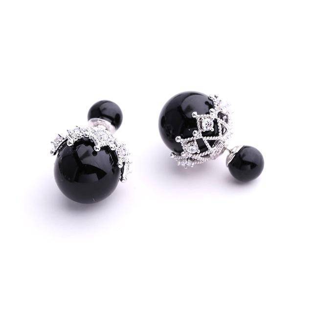 Earrings Black Double Sided Cubic Zirconia  Pearl Earrings Studs