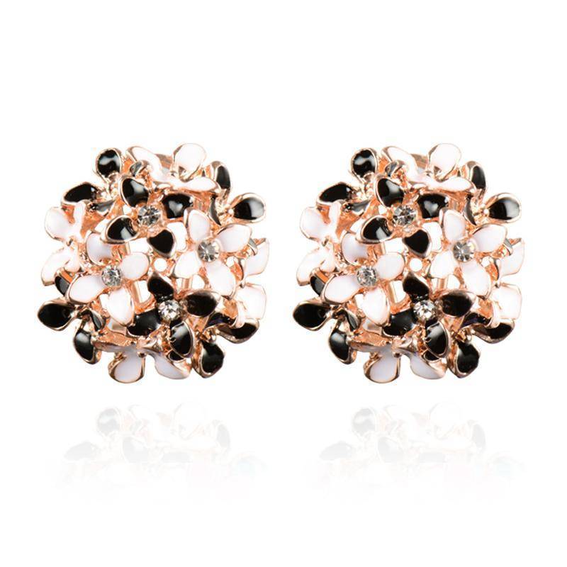 earrings Black Elegant Flower Crystal Stainless Steel Rhinestone Stud Earrings