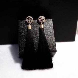 earrings Black High Quality Camellia Tassel Vintage Earrings