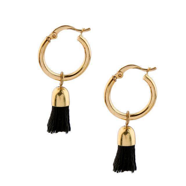 Earrings black Matte Gold Color Simple Fabric Tassel Earring