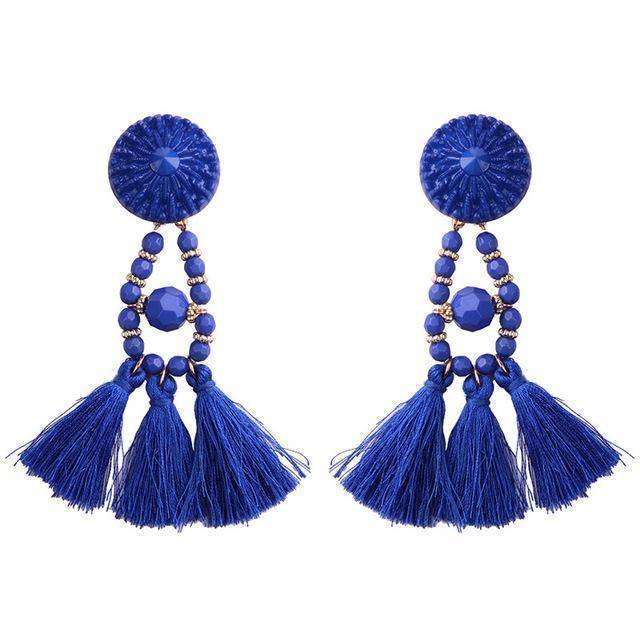 earrings Blue Bohemian Beads Long Big Earrings Tassel Drop Earrings