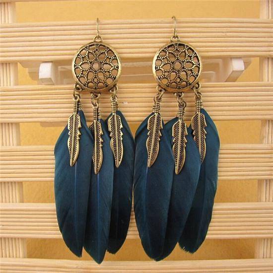 Earrings blue Bohemian Feather Tassel Dreamcatcher Earring
