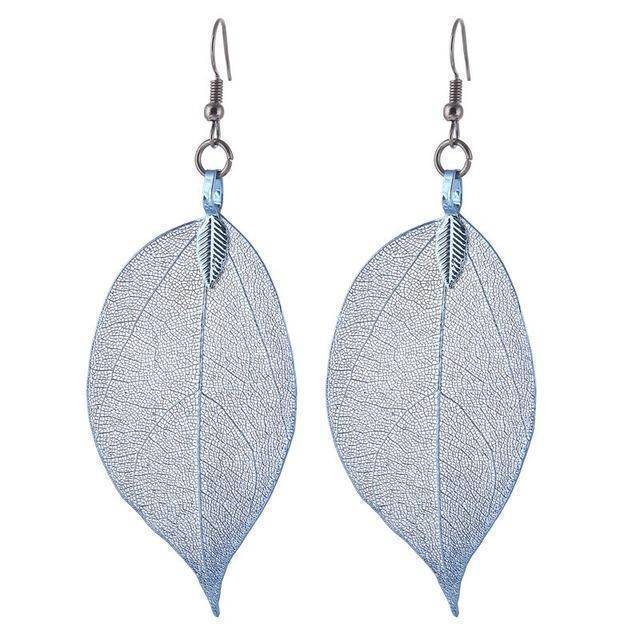 earrings Blue Bohemian Long Earrings Unique Natural Real Leaf Big Earrings