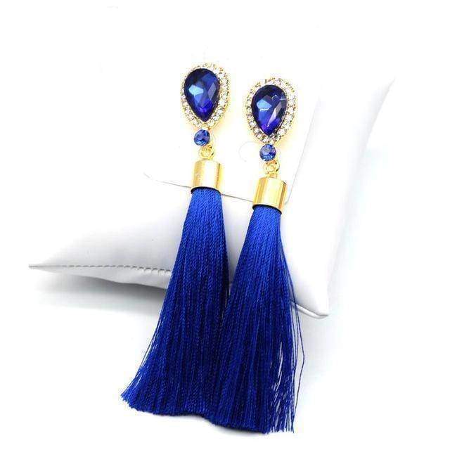 Earrings Blue Crystal Water Drop Tassel Long Earrings