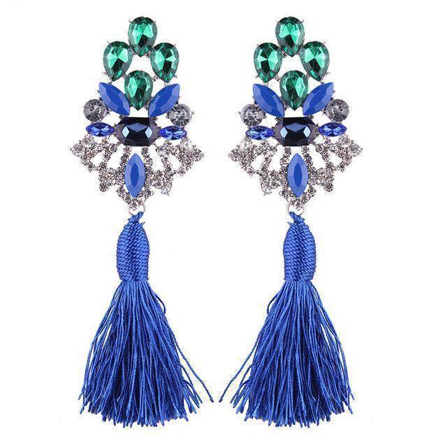 earrings Blue Fringed Statement Drop Tassel Earrings