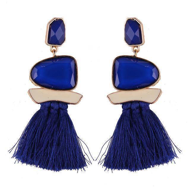 earrings Blue Fringed Statement Tassel, Multicolored Hot Fashion Drop Dangle Earrings