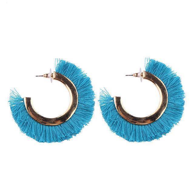 earrings Blue Fringed Tassel Statement Bohemian Earrings