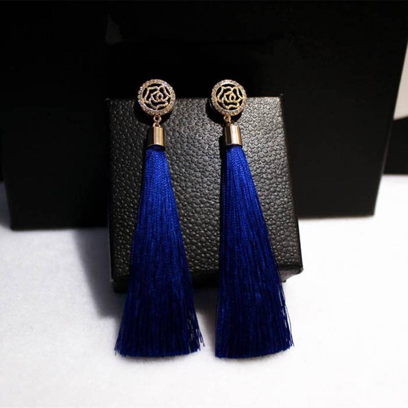 earrings Blue High Quality Camellia Tassel Vintage Earrings