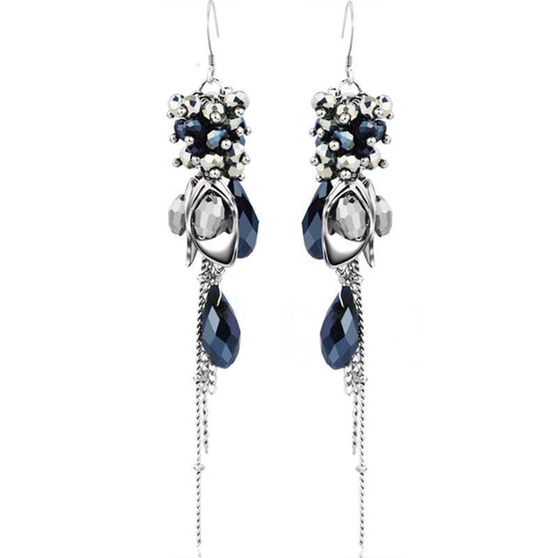 Earrings Blue Long Tassel Earrings Retro Crystal Jewelry