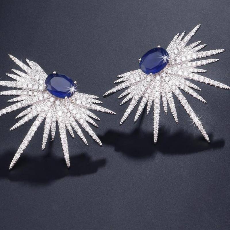 Earrings Blue Pave Zirconia Crystal Spike Shape Stud Earrings Fashion Dragonfly Earrings for Women Wedding Party Gift Jewelry FSEP628