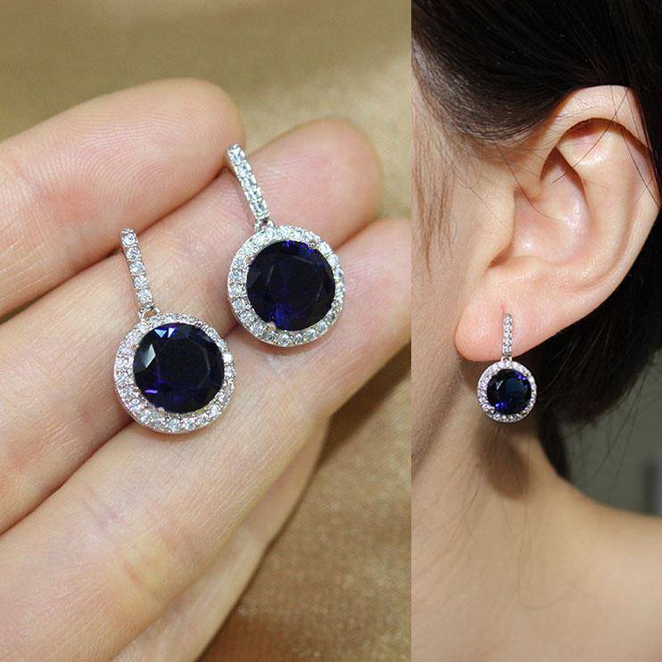 American Diamond Earrings - Blue Stone | FashionCrab.com