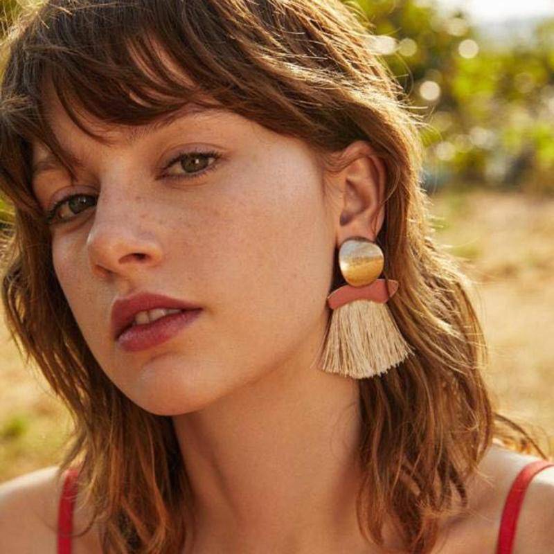 earrings Bohemian Statement  Gold Circle Tassel Drop Earrings
