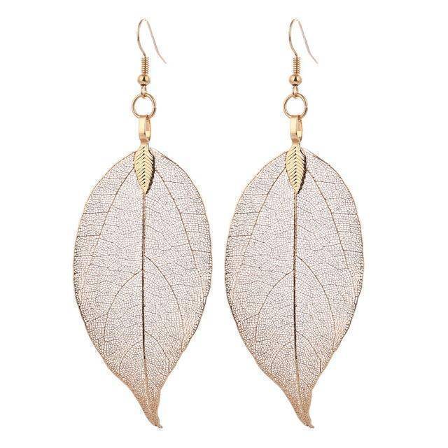 earrings bronze Bohemian Long Earrings Unique Natural Real Leaf Big Earrings