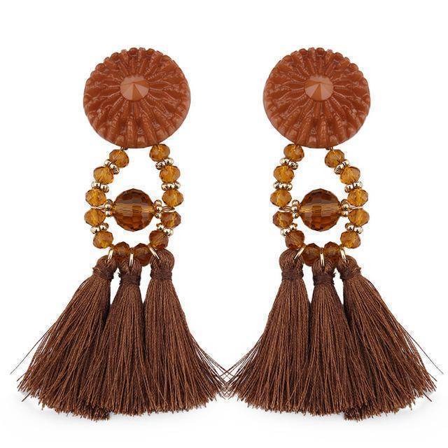 earrings Brown Bohemian Beads Long Big Earrings Tassel Drop Earrings