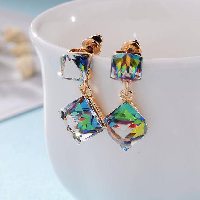 15 colors, Crystal cube dangle earrings
