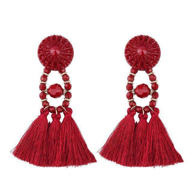 earrings crimson Bohemian Beads Long Big Earrings Tassel Drop Earrings