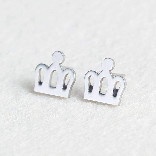 earrings Crown 15 Styles, Minimalist Shiny Silver Cute Stud Earrings Stainless Steel