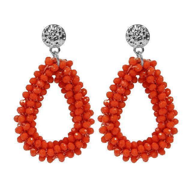 Earrings dark orange Baroque big long Tear drop Crystal earrings