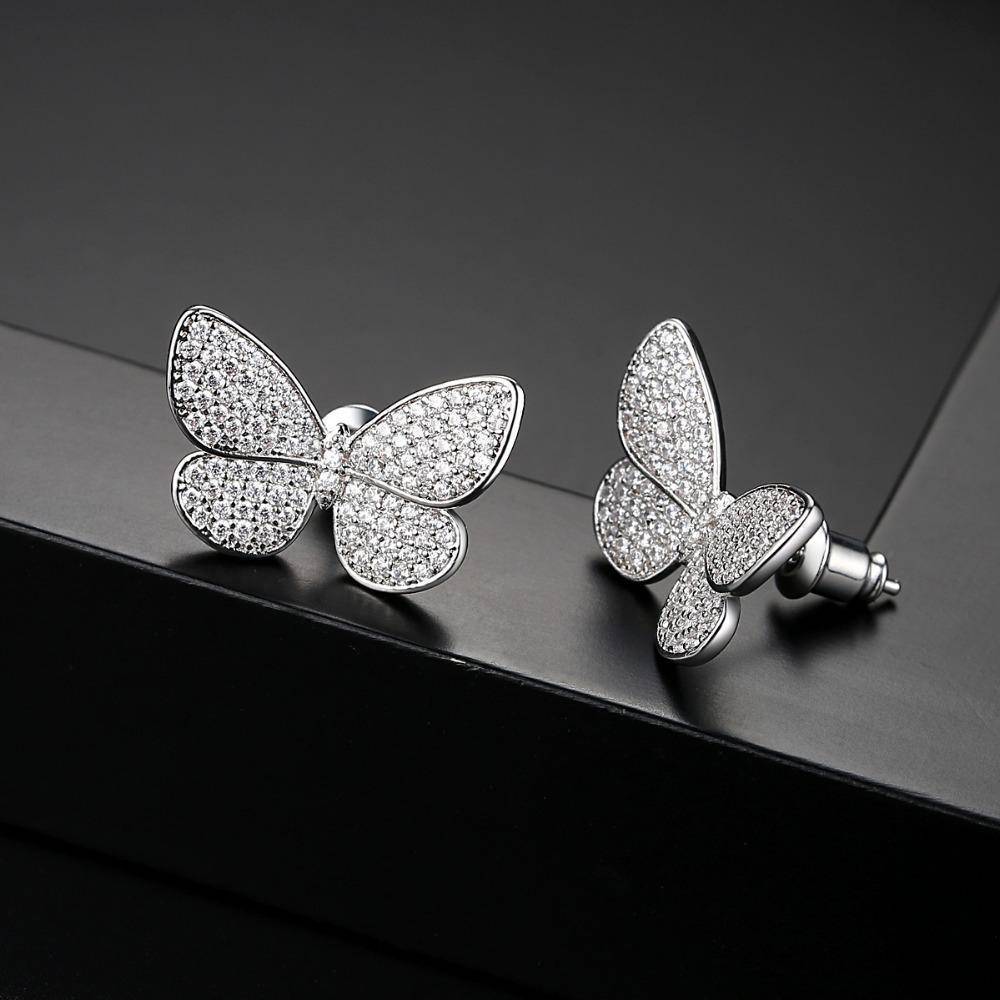 earrings Delicate Stud Earrings Micro Paved Shining Cubic Zirconia Butterfly Silver