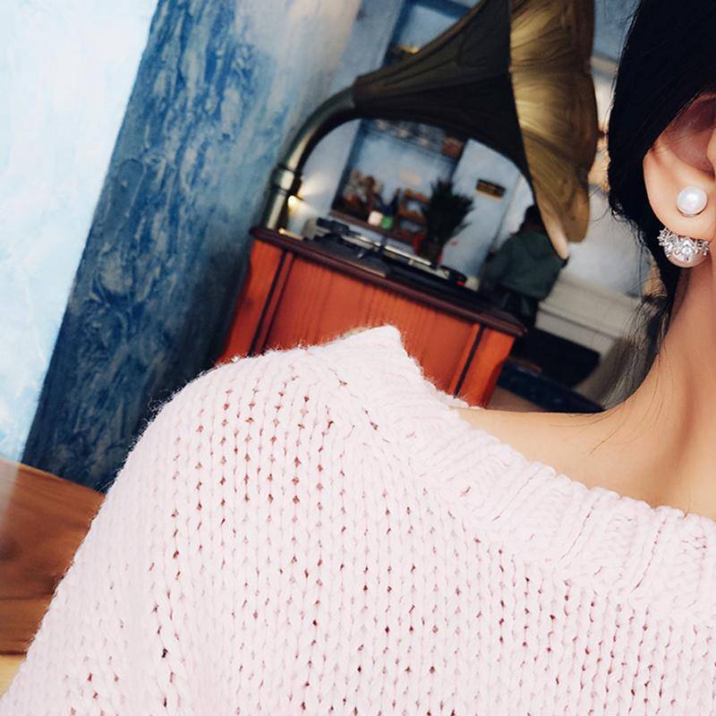 Earrings Double Sided Cubic Zirconia  Pearl Earrings Studs