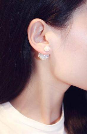 Earrings Double Sided Cubic Zirconia  Pearl Earrings Studs