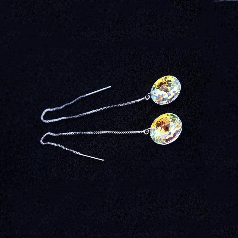 Earrings Drop Long Chain Pendant Earrings 925 Sterling Silver, Crystals From Swarovski