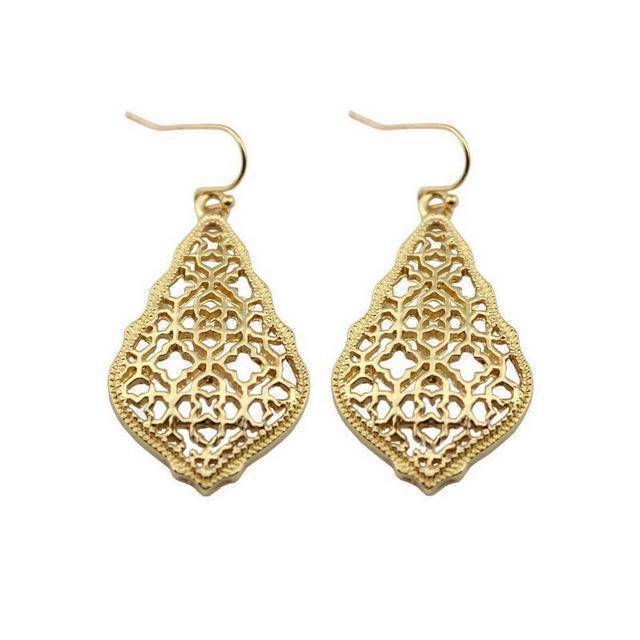 Earrings E2894 Gold Gold Filigree Teardrop Hexagon Earrings