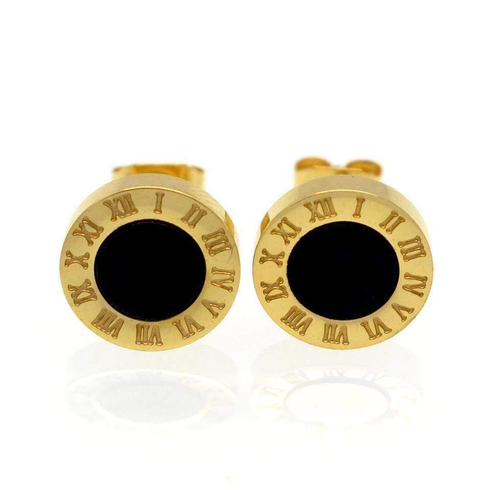 earrings Gold / Black Roman Numeral Stud Earrings - Stainless Steel