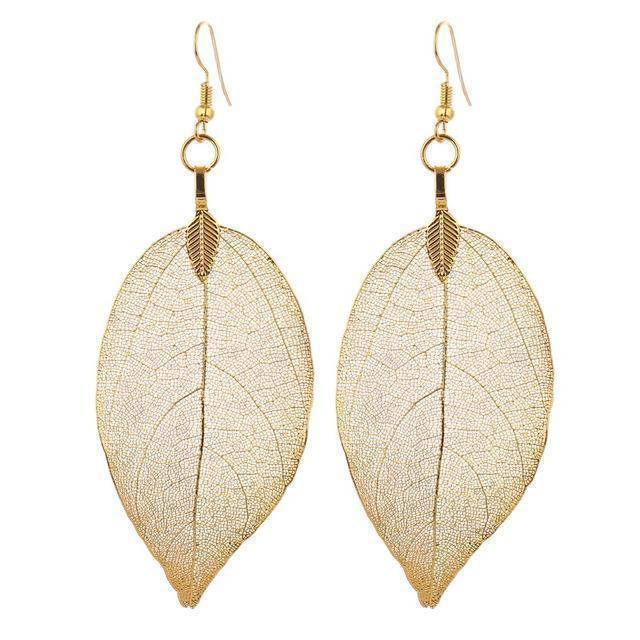earrings gold Bohemian Long Earrings Unique Natural Real Leaf Big Earrings