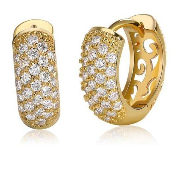 earrings Gold Circle Austrian Clear CZ Earring for Women Fashion Party Elegant Stud Earrings Jewelry
