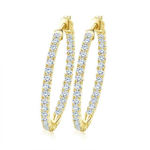 Earrings Gold-color High Polished Hoop Earrings Paved with AAA Austrian Cubic Zirconia