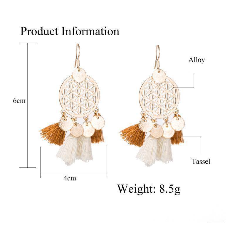 Earrings Gold color round sequins boho ethnic tassel drop earrings