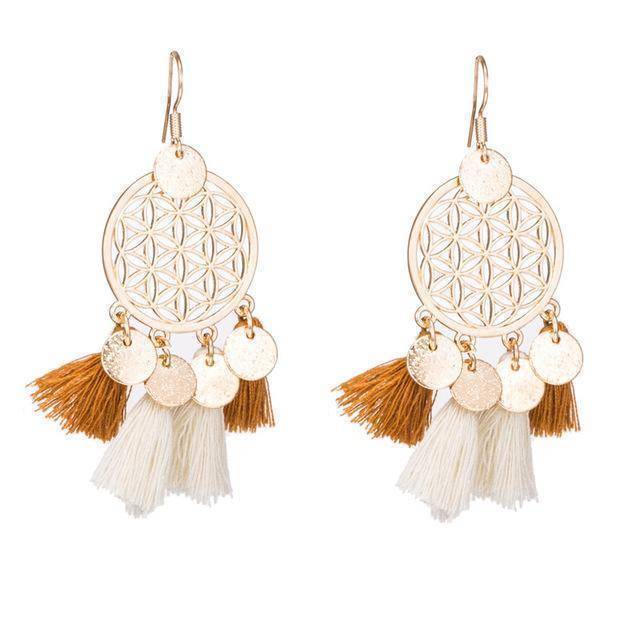 Earrings gold Gold color round sequins boho ethnic tassel drop earrings