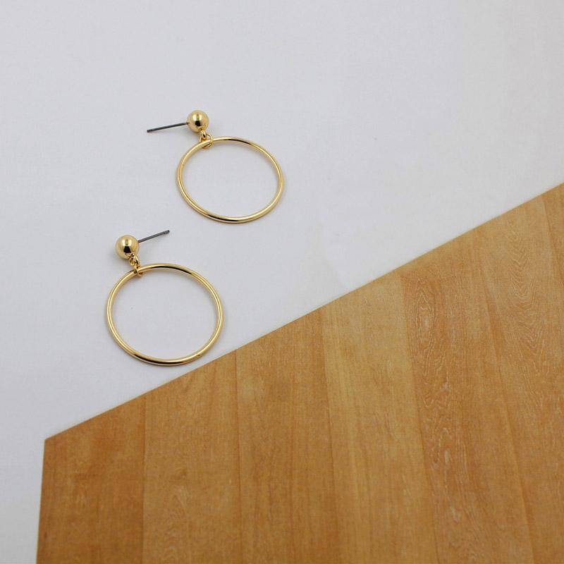 Earrings Gold New ! Fashion jewelry gold color Geometric round with big  beads  stud  earrings best gift for women
