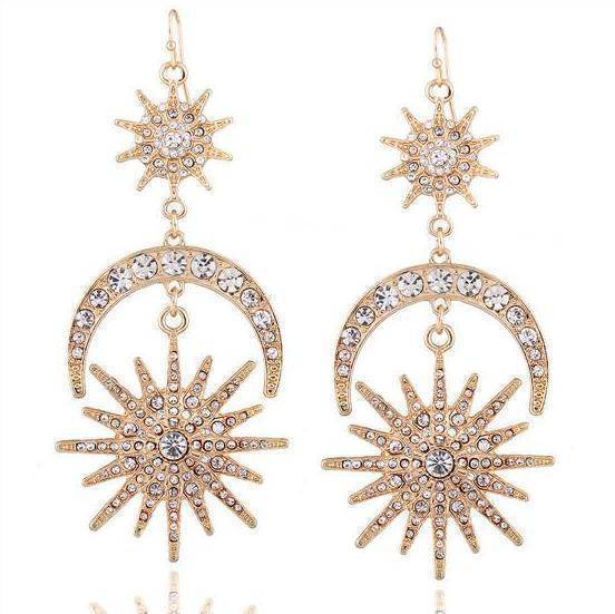 Boho Sun Moon Earrings Crystal Drop Earrings Women Fashion - Temu Canada