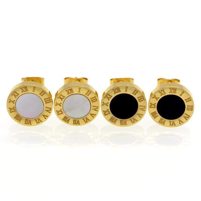earrings Gold / White Roman Numeral Stud Earrings - Stainless Steel