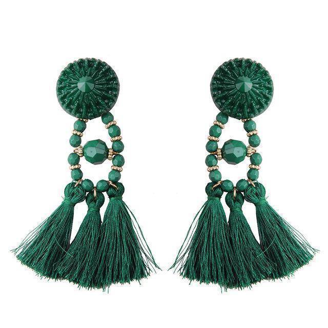 earrings Green Bohemian Beads Long Big Earrings Tassel Drop Earrings