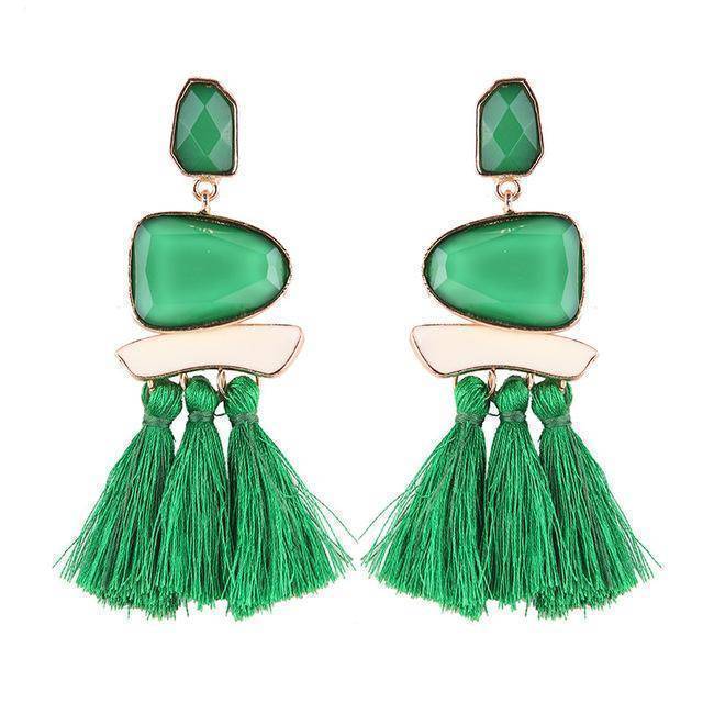 earrings Green Fringed Statement Tassel, Multicolored Hot Fashion Drop Dangle Earrings