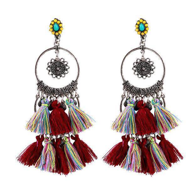 10 Designs, Colorful Handmade ethnic woven bohemian vintage tassel drop earrings